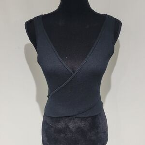 Abercrombie & Fitch Women's Sleeveless Bodycon V-Neck Wrap Top Small Black Y2K